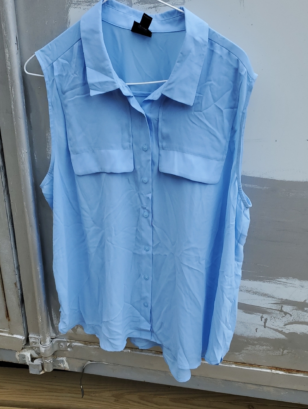 Worthington Light Blue Sleeveless Button-Down Blouse Xxl